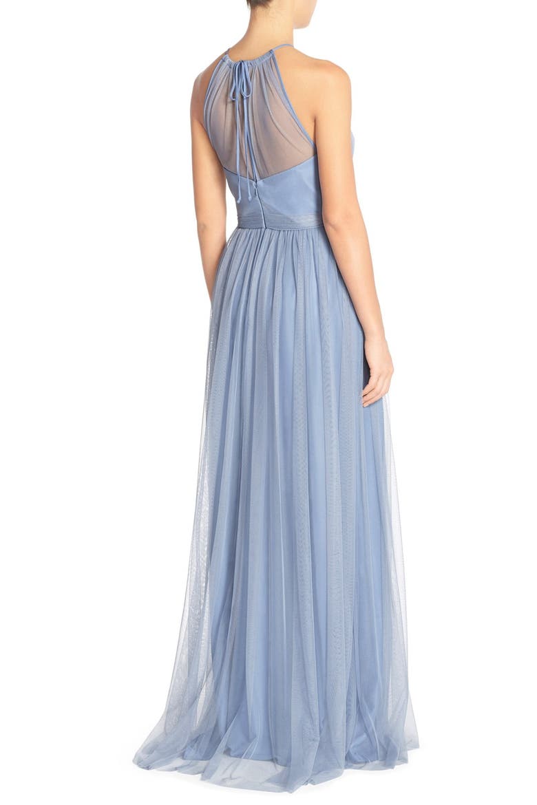 'Aliki' Illusion Yoke Tulle Halter Gown, Alternate, color, DUSK