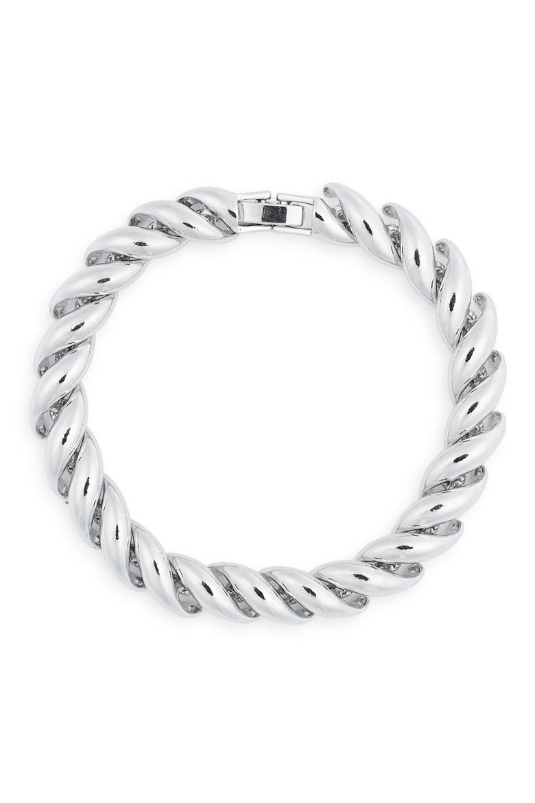 Twist Metal Link Bracelet, Main, color, RHODIUM