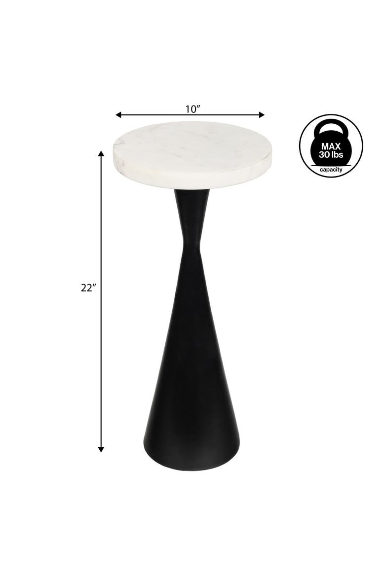 Ziggy Contemporary Round Marble Top Drink Table with Aluminum Hourglass Pedestal Base Accent Side Table, Alternate, color, Antique Black