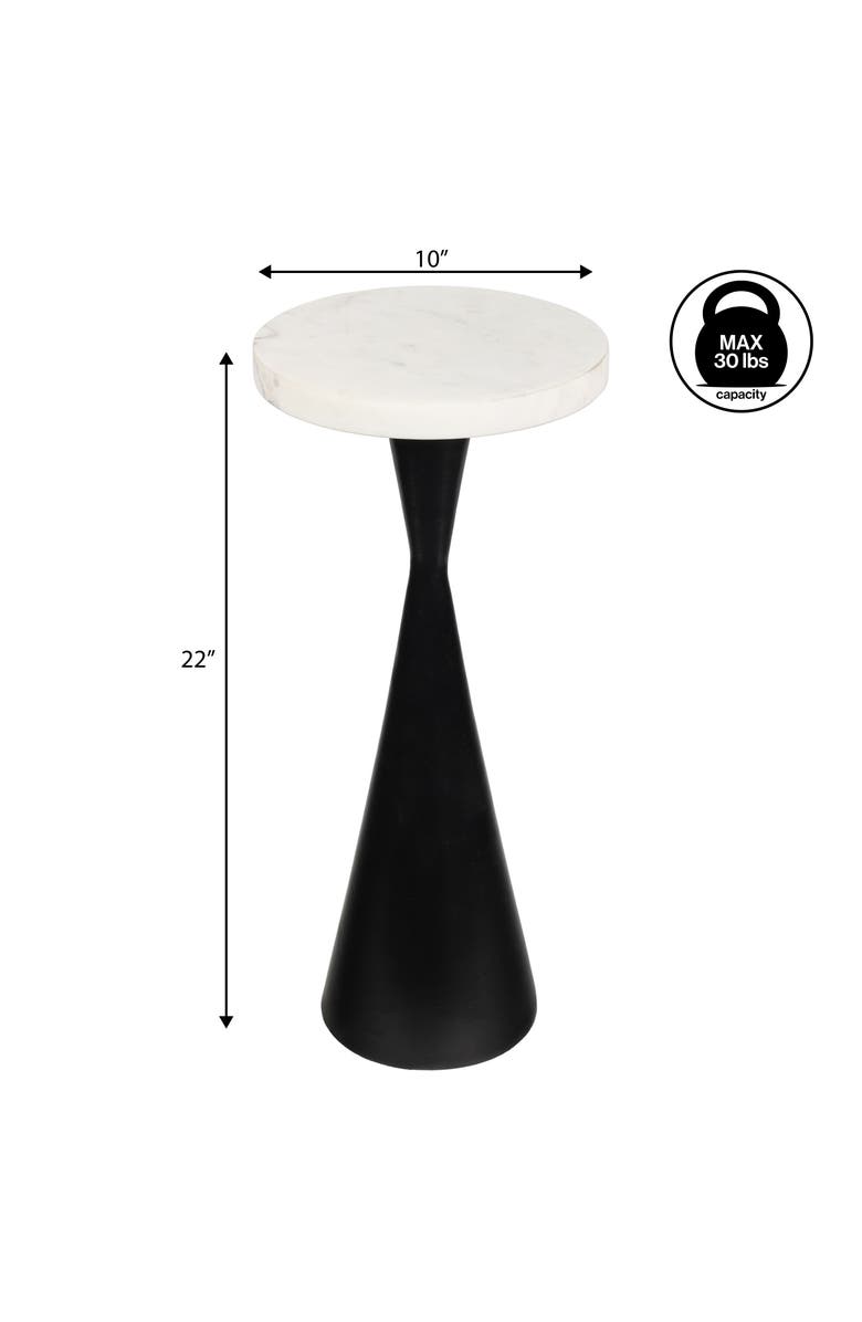 JONATHAN Y Ziggy 22" Contemporary Designer Metal Drink Table and Decorative End Table with White Marble Round Top and Cone Pedestal Base, Alternate, color, Antique Black