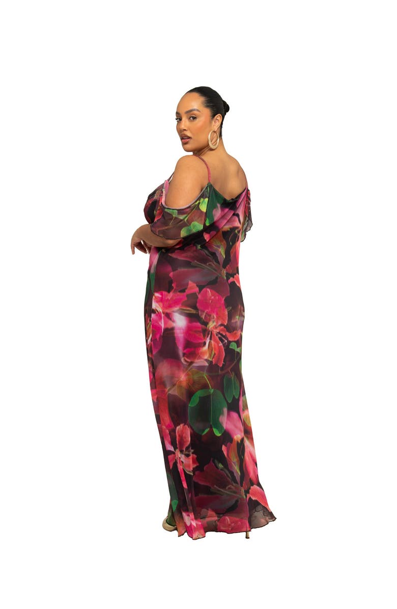 FASHION-SZN CURVE Mesh Off The Shoulder Printed Maxi Dress, Alternate, color, 