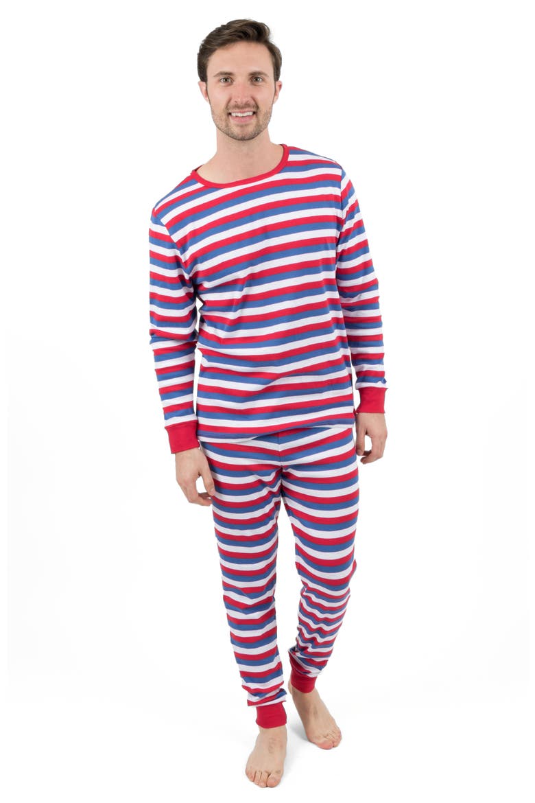 Men's 2-pc. Cotton Long Sleeve Shirt and Pants Print Pajamas, Alternate, color, Red, White & Blue Stripes