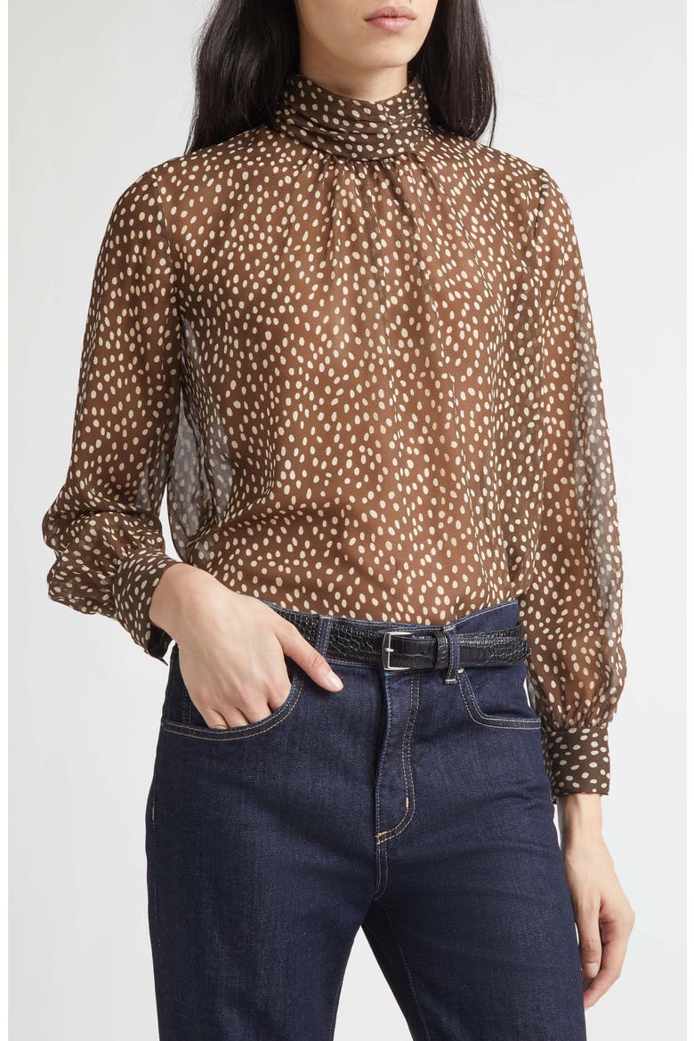 Remie Polka Dot Sheer Silk Chiffon Blouse, Alternate, color, BROWN/ CREAM WILD DOTS