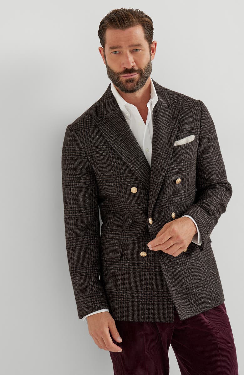 Brunello Cucinelli Prince of Wales deconstructed blazer, Alternate, color, Brown