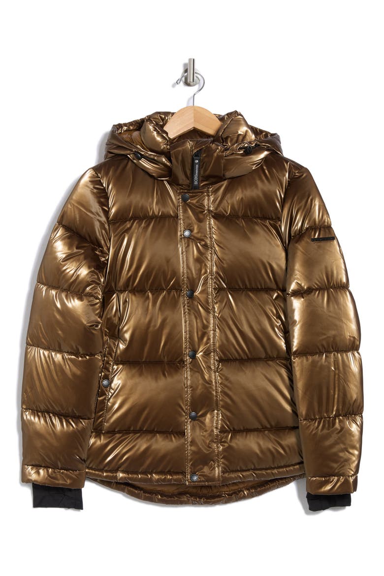 Hooded Short Puffer Jacket, Alternate, color, LIQUID BRASS