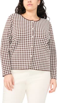 Halogen® Gingham Crewneck Cardigan