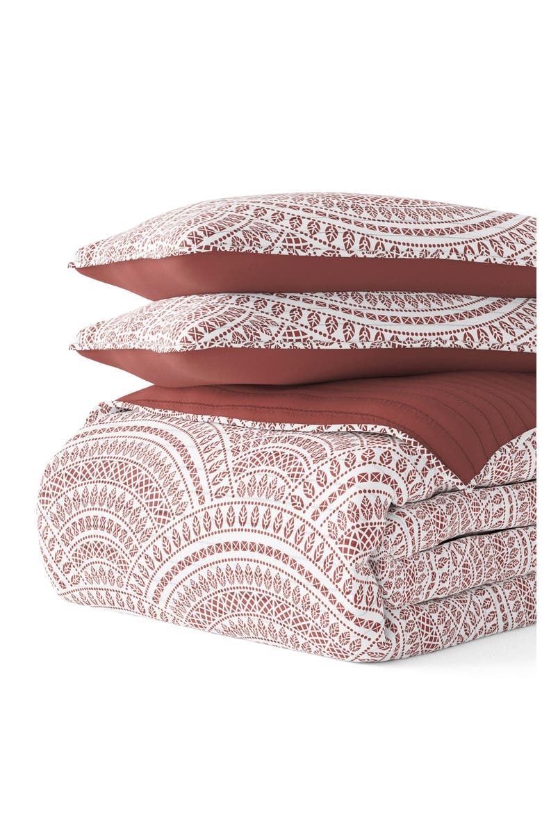 All Season Scalloped 3-Piece Down Alternative Reversible Quilt Set, Alternate, color, TERRACOTTA