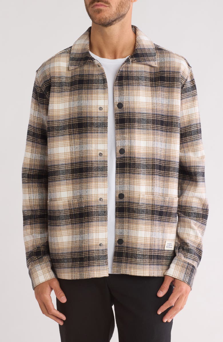 Ben Sherman Check Print Shirt Jacket, Main, color, Camel