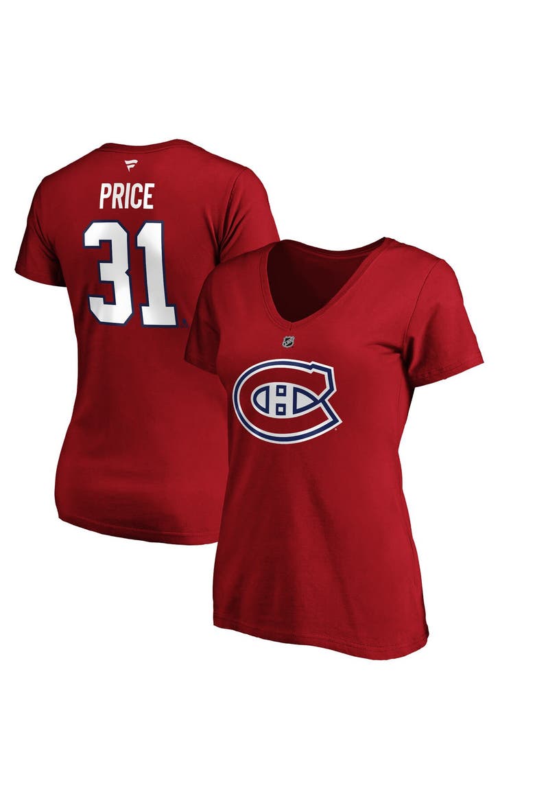 Women's Fanatics Branded Carey Price Red Montreal Canadiens Authentic Stack Name & Number V-Neck T-Shirt, Alternate, color, Red
