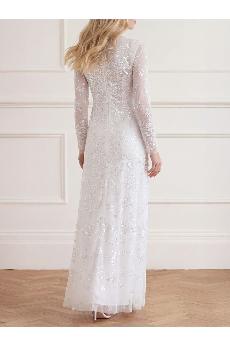Freya Long Sleeve Sequin Maxi Gown, Alternate, color, Swan White