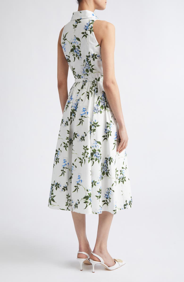 Emilia Wickstead Norika Lilac, Lilies & Cherry Print Organic Cotton Midi Shirtdress, Alternate, color, White-Lilac Lillies/ Cherry