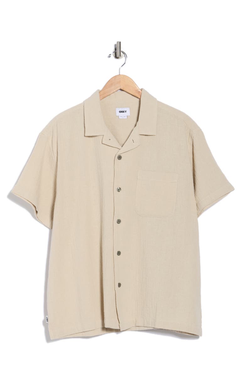 Obey Curtis Cotton Seersucker Camp Shirt, Alternate, color, Natural