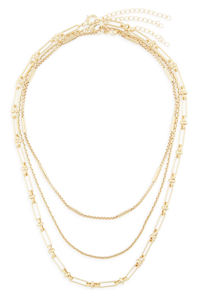 3-Row Layered Necklace, Main, color, GOLD
