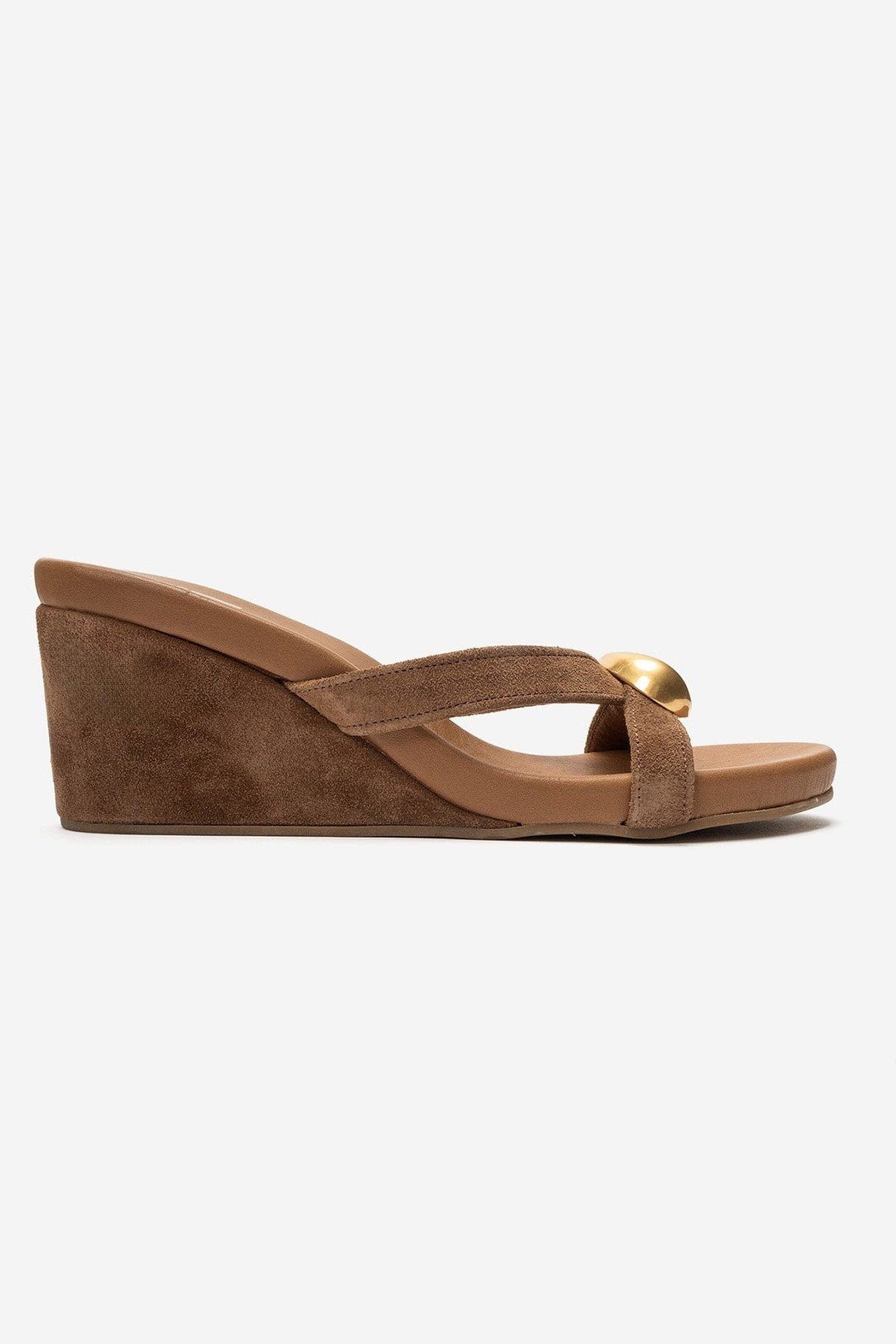 Caterina Leather Wedge Sandal, Alternate, color, Cognac Suede