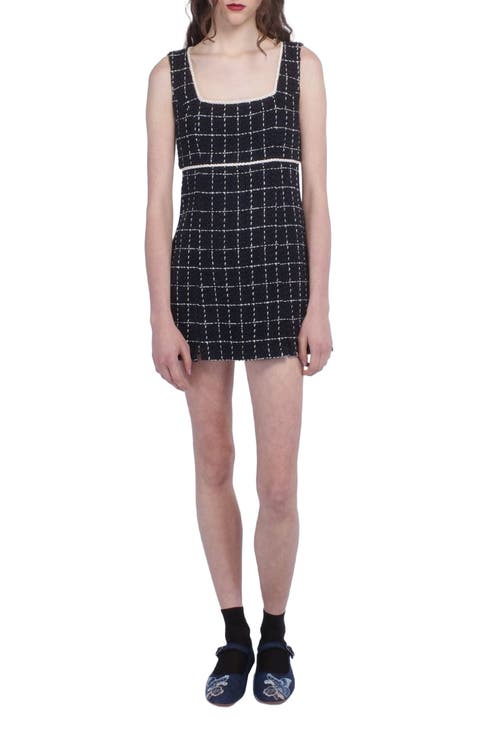 Windowpane Tweed Mini Dress