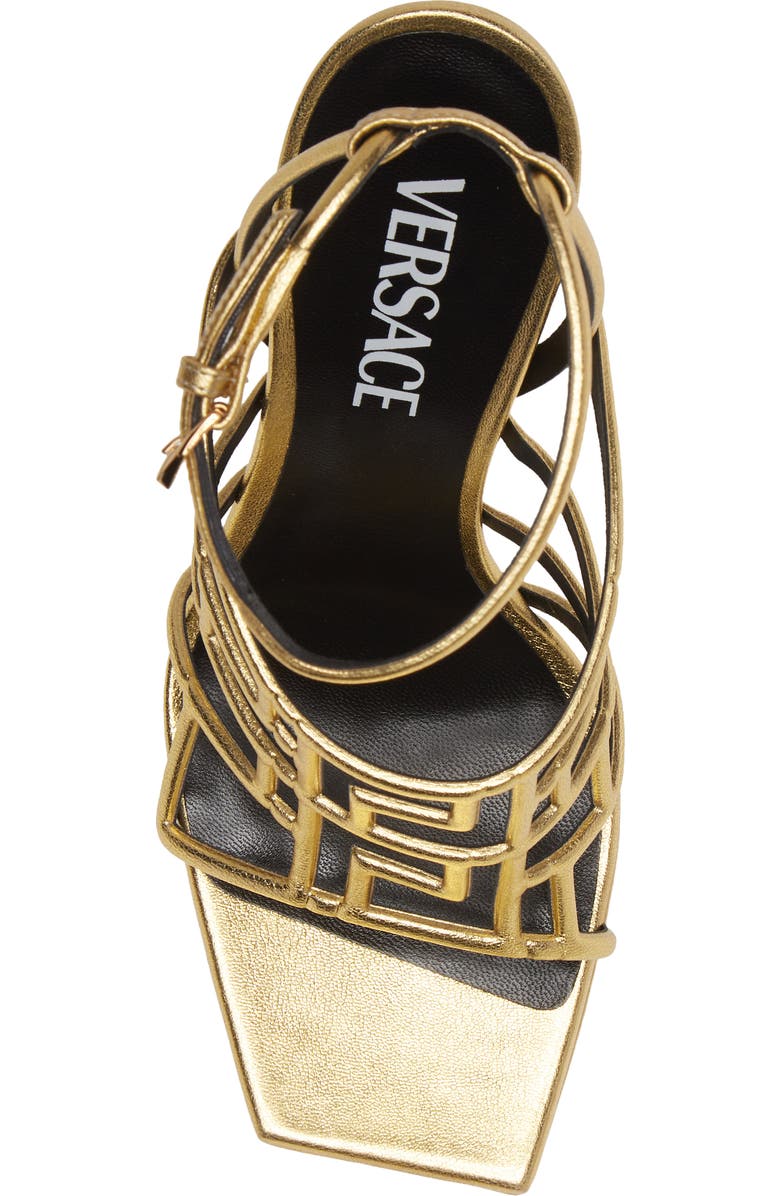 Versace Greek Key Cage Sandal, Alternate, color,