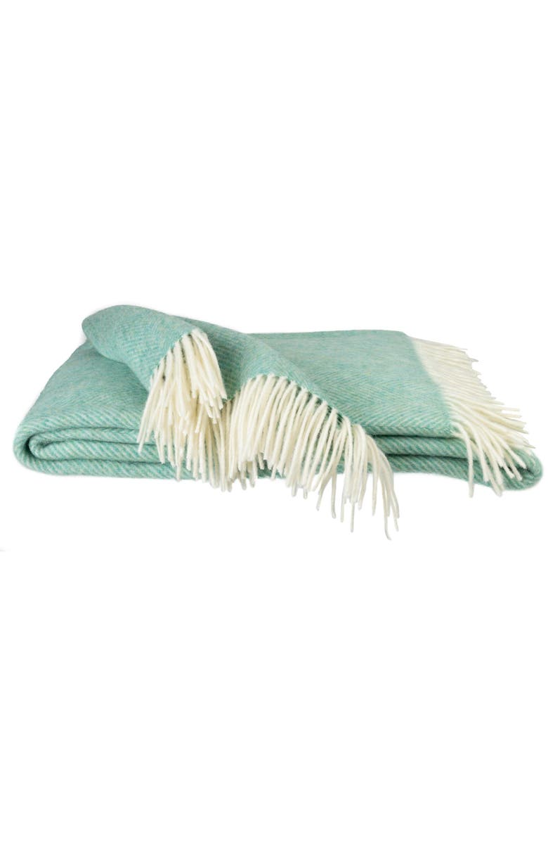 Prince of Scots Southampton Home Merino Wool Herringbone Throw, Main, color, Green