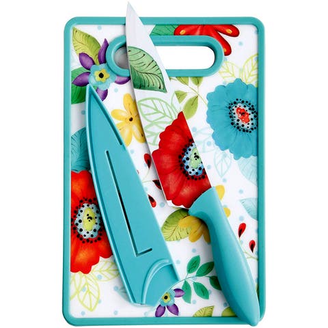 Jordana 3 Piece Cutlery Knife and Cutting Board Set Floral Pattern