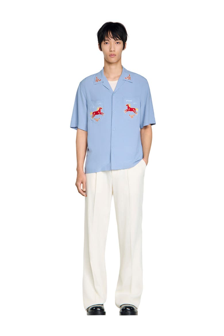 Embroidered horse loose-fit shirt, Alternate, color, Blue