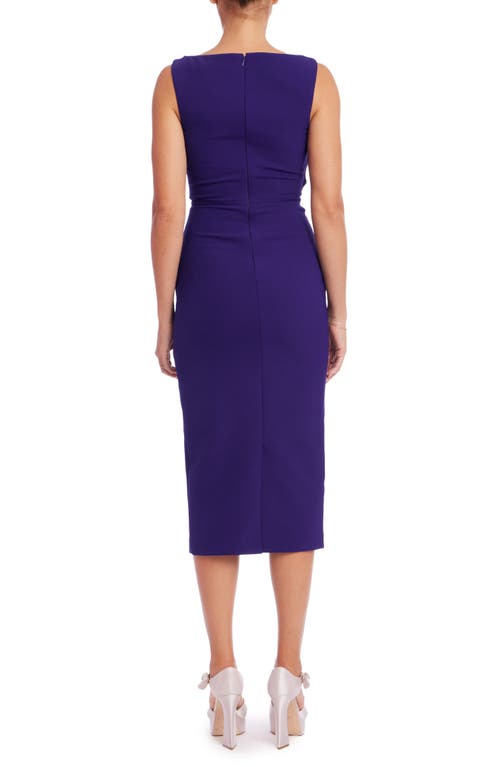 Badgley Mischka Collection Gathered Sleeveless Sheath In Deep Purple