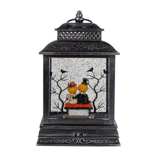 Northlight Lighted Halloween Snow Globe Lantern With Pumpkin Couple In Black