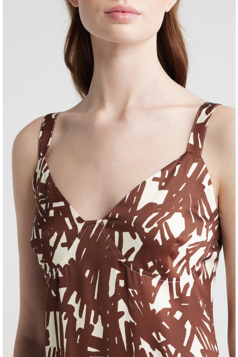 Aubrey Print Sleeveless Satin Maxi Dress, Alternate, color, BROWN