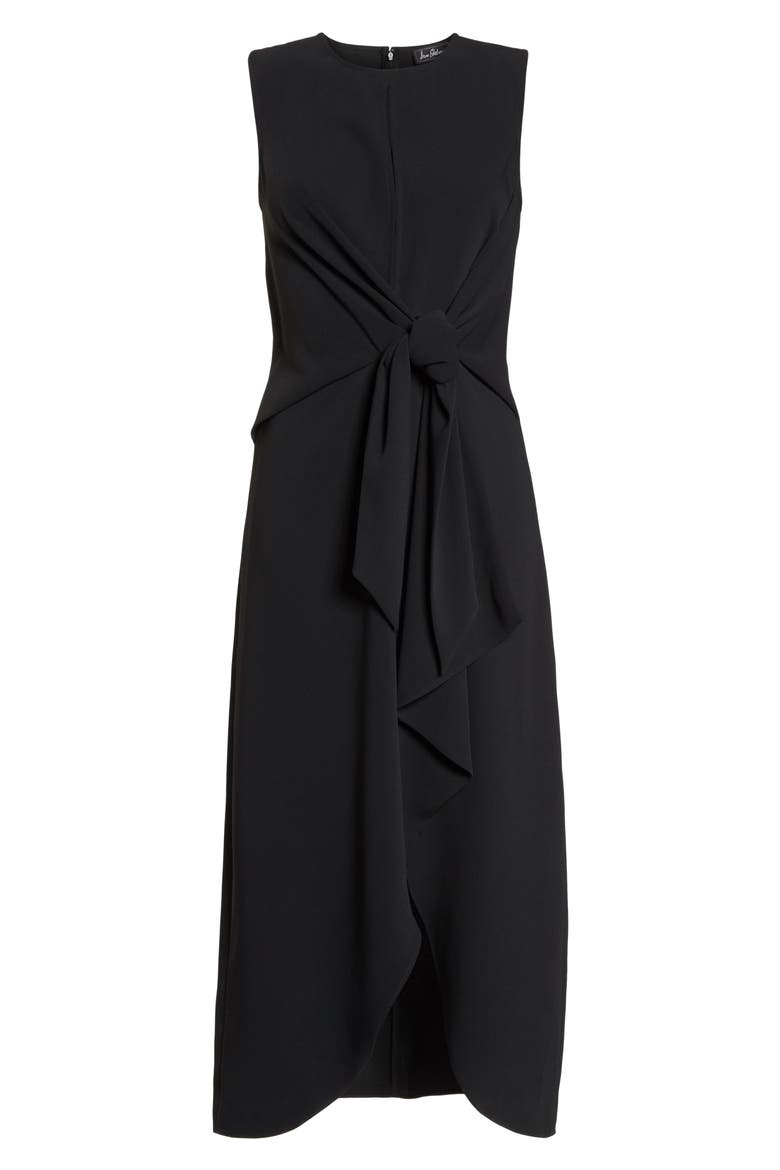 Tie Front Midi Dress, Alternate, color, BLACK