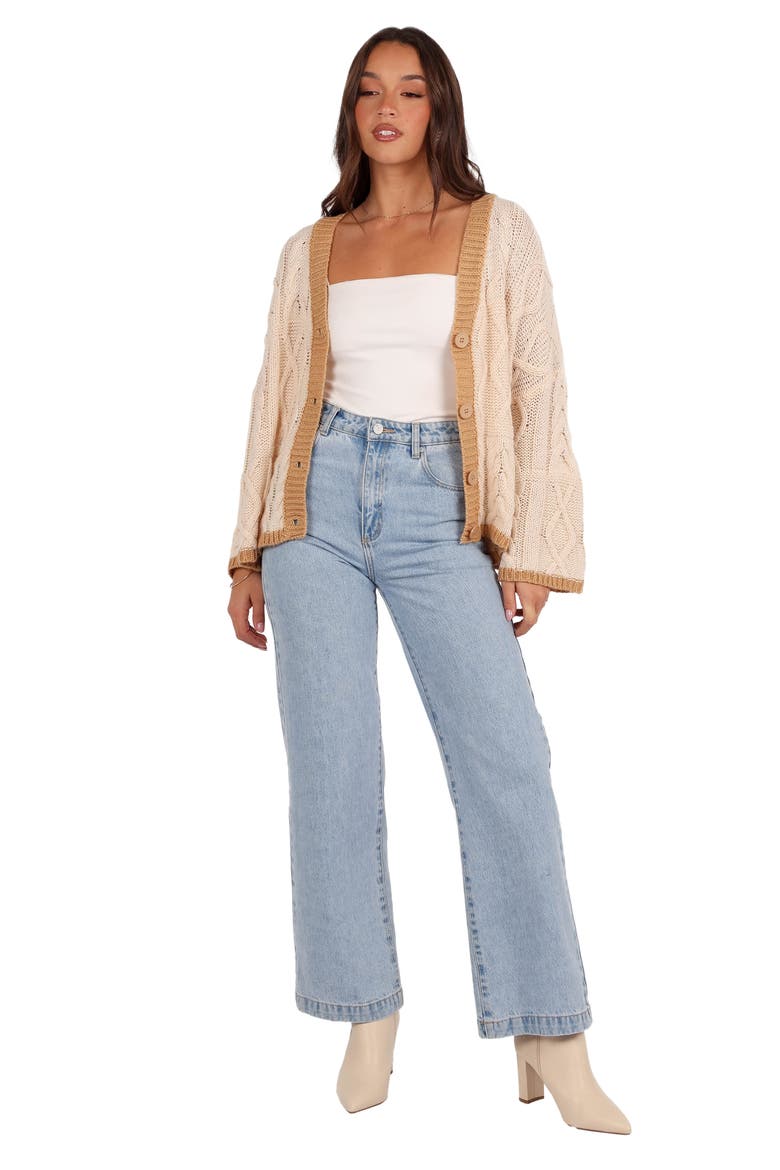 Zina Cable Contrast Trapeze Cardigan, Alternate, color, TAN