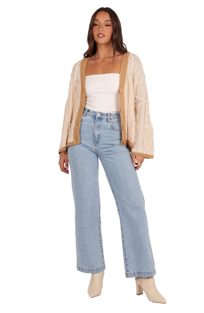 Petal & Pup Zina Cable Contrast Trapeze Cardigan, Alternate, color, Tan