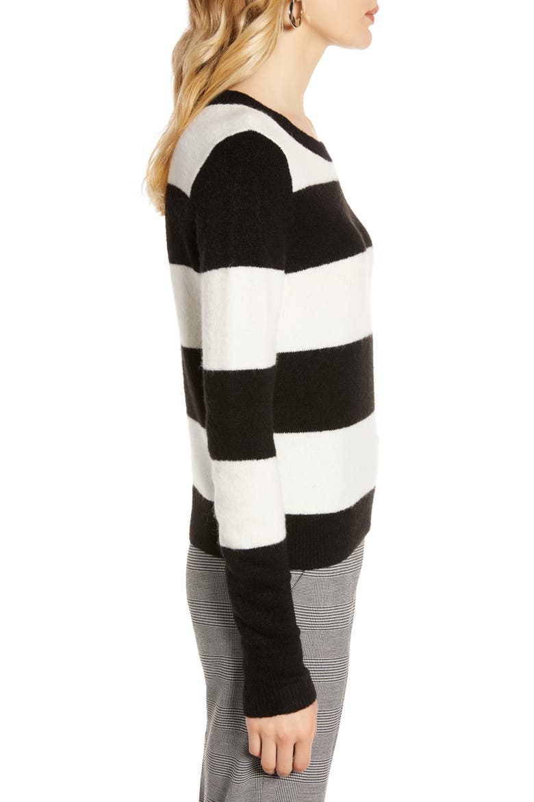 Crewneck Sweater, Alternate, color, BLACK- IVORY STRIPE