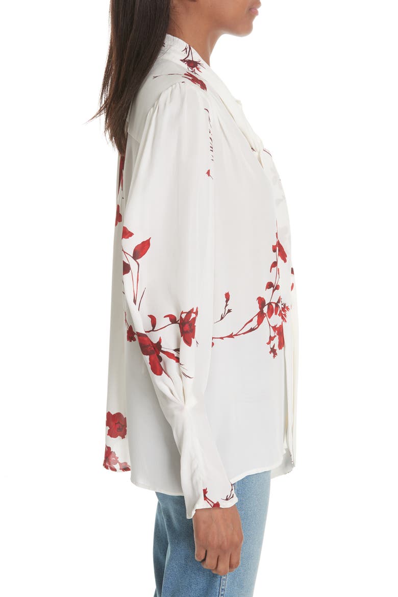 Angeletta Tie Neck Floral Silk Blouse, Alternate, color, PORCELAIN