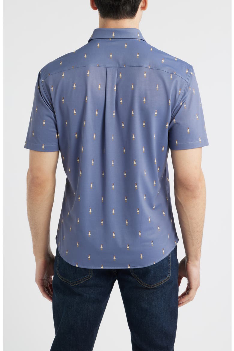 Hula Dance Print Short Sleeve Button-Up Shirt, Alternate, color, NAVY