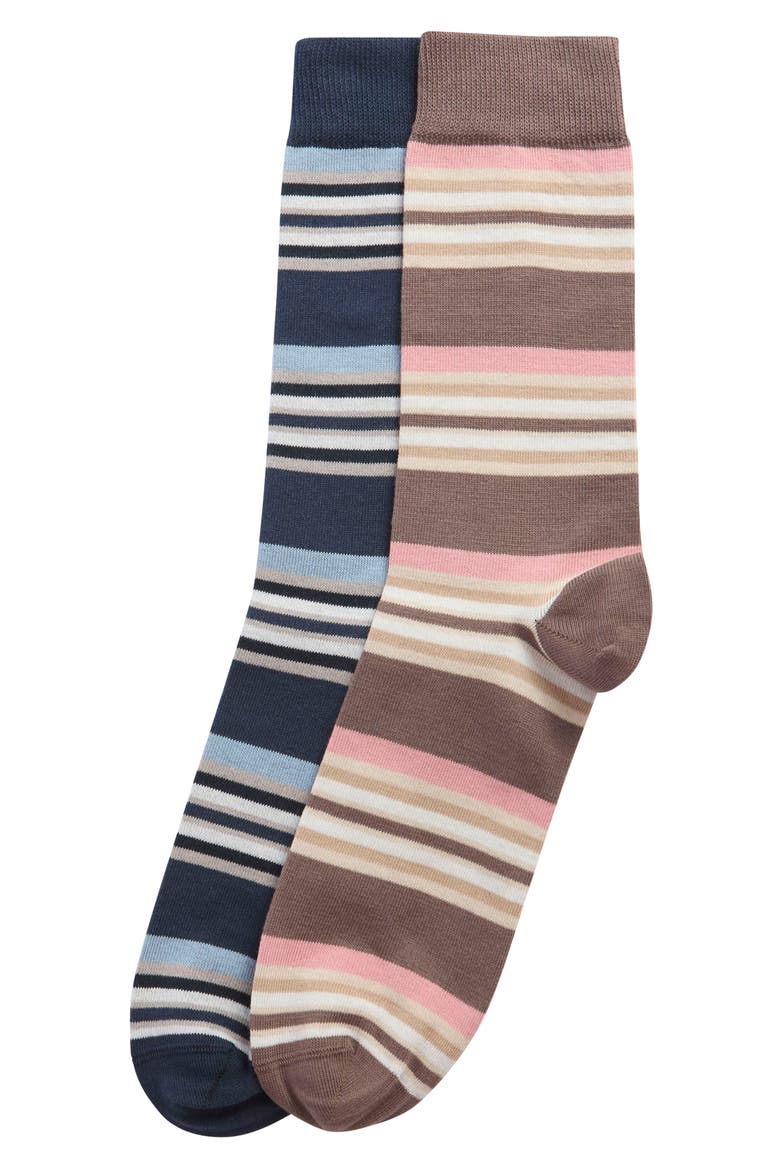 Assorted 2-Pack Summer Stripe Cotton Blend Dress Socks, Alternate, color, PINK/NAVY STRIPE