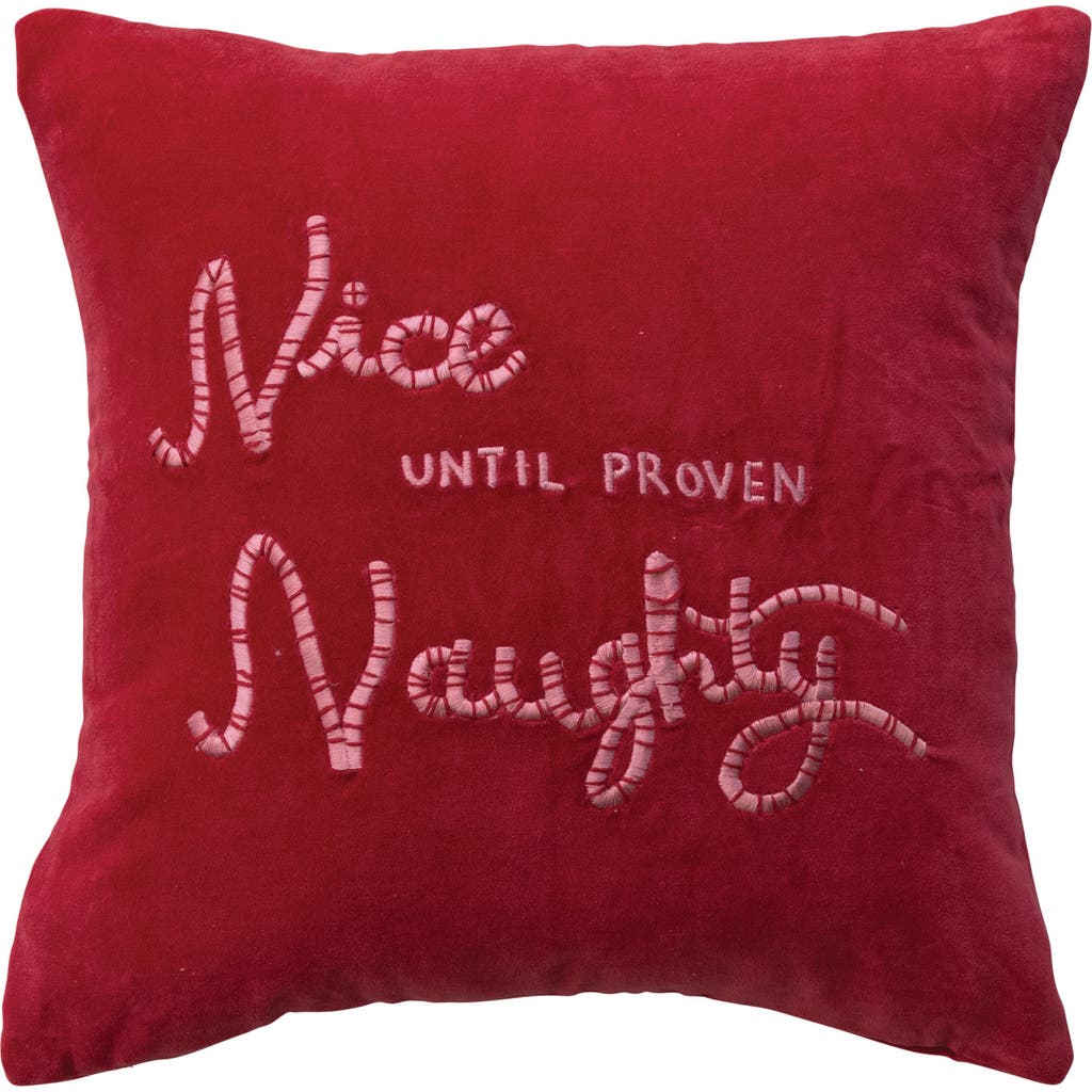 Olive Grove Cotton Velvet Pillow with Embroidered, Red & Light Pink in Red & Pink at Nordstrom
