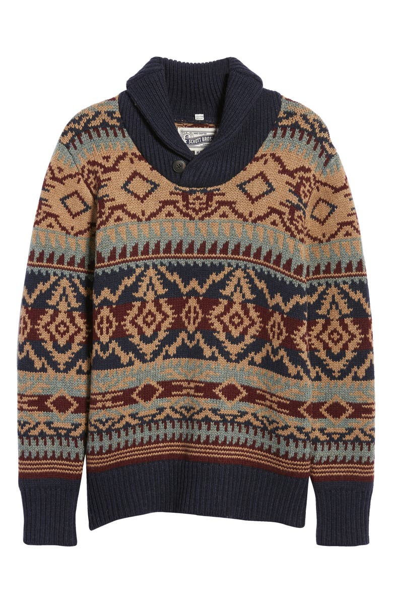 Schott NYC Shawl Button Collar Print Wool Blend Sweater, Alternate, color, 