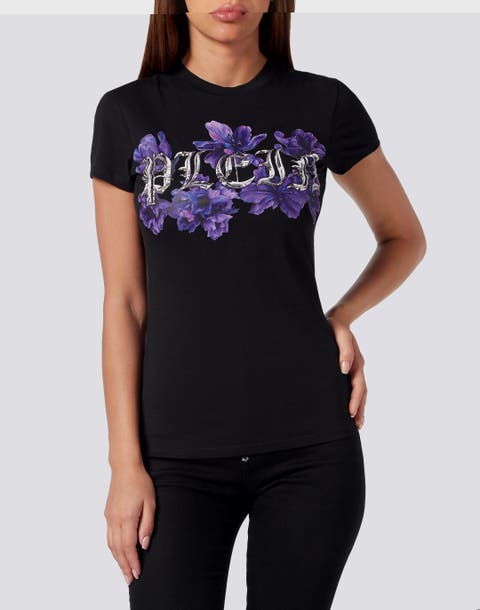 T-Shirt Round Neck Sexy Pure Fit Flowers Women