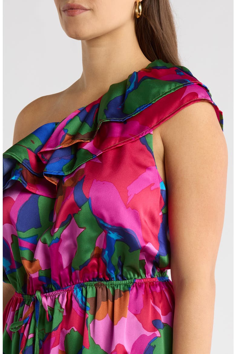 Evolet Floral Print One-Shoulder Minidress, Alternate, color, MAGENTA-MULTI