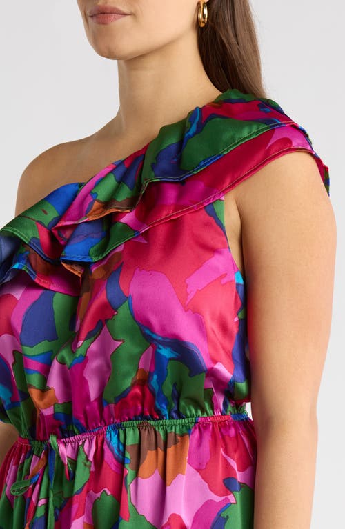Sugarlips Evolet Floral Print One-shoulder Minidress In Pink