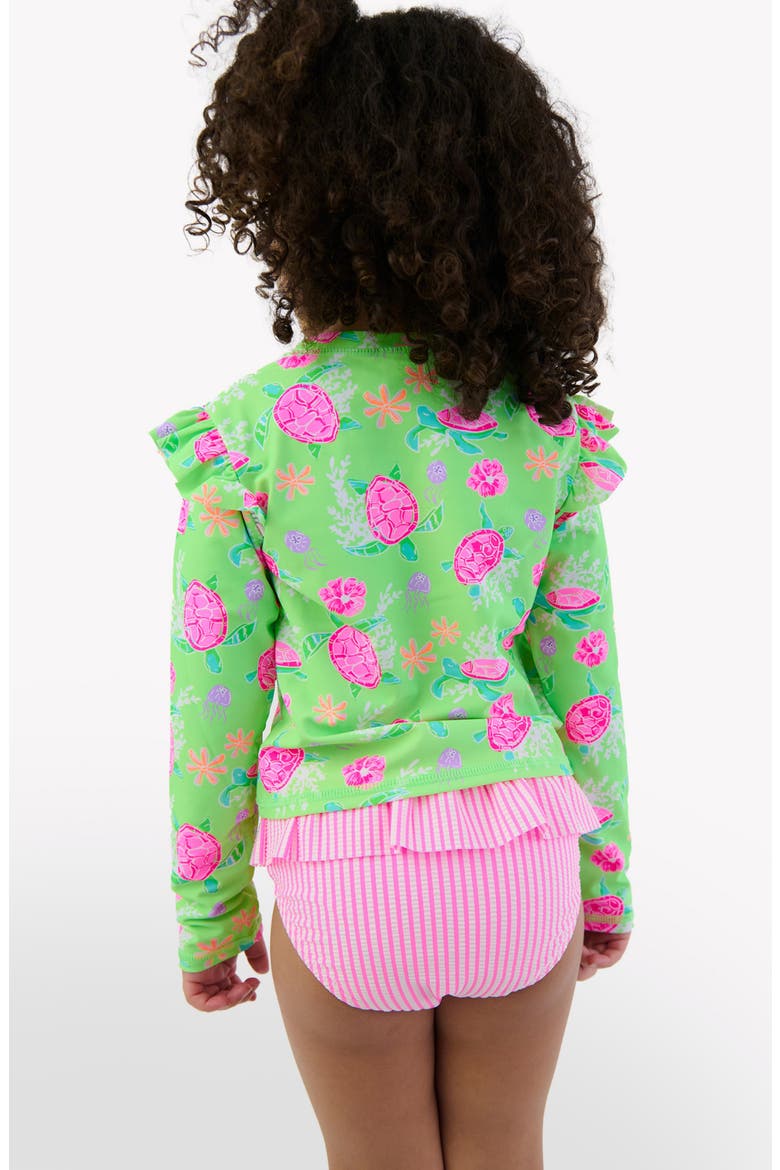 Kids' Long Sleeve Ruffle Hem Two-Piece Rashguard Swimsuit, Alternate, color, GREEN