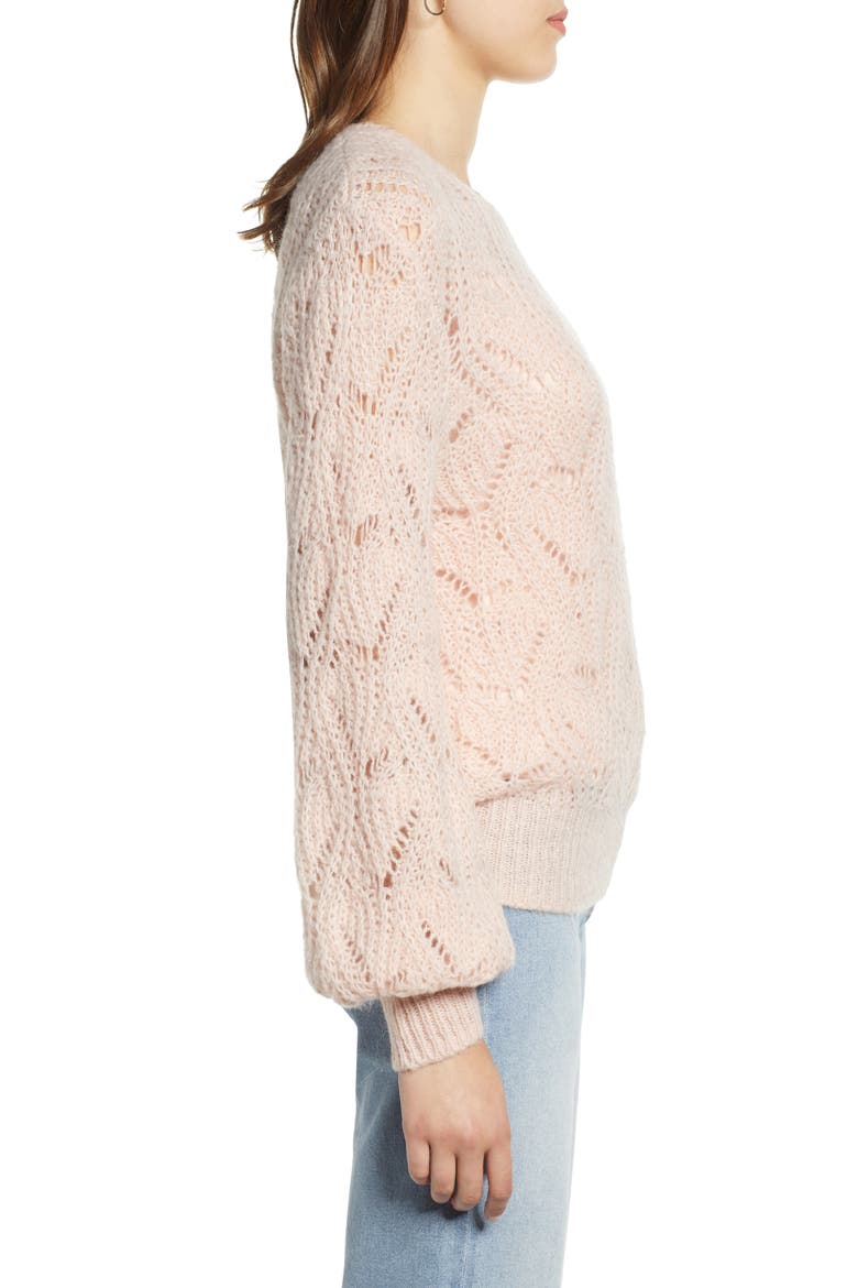 Pointelle Balloon Sleeve Sweater, Alternate, color, PINK SMOKE