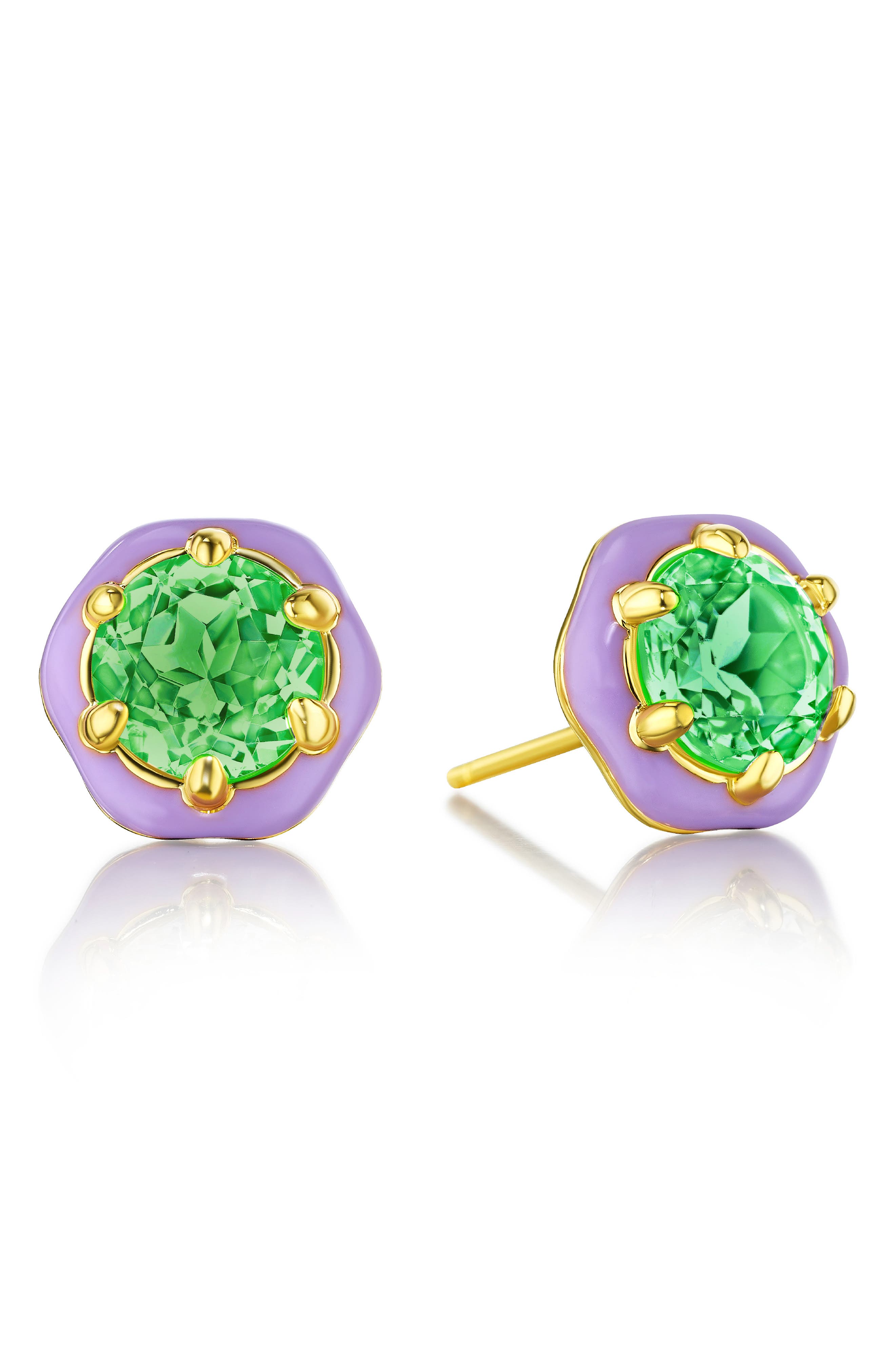 House of Frosted Amanda 14K Gold Plated Purple Enamel Peridot Stud Earrings