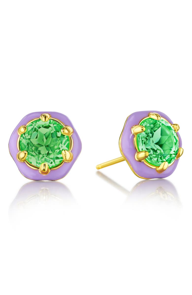 House of Frosted Amanda 14K Gold Plated Purple Enamel Peridot Stud Earrings, Main, color, Purple