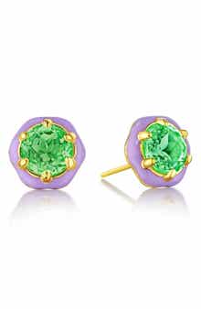 House of Frosted Amanda 14K Gold Plated Purple Enamel Peridot Stud Earrings