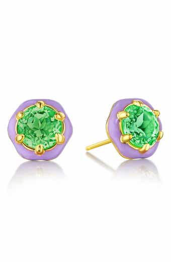 House of Frosted Amanda 14K Gold Plated Purple Enamel Peridot Stud Earrings