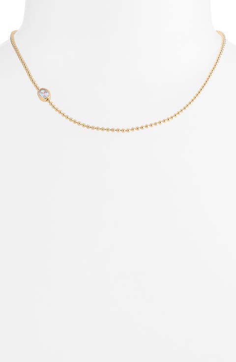 Bezel Oval Crystal Ball Chain Necklace