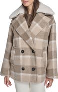 Levi's Plaid Short Peacoat with Removable Faux Shearling Collar