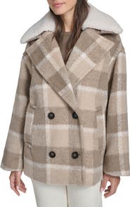 Levi's Plaid Short Peacoat with Removable Faux Shearling Collar