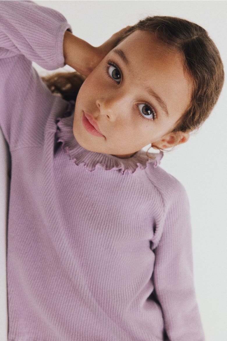 Ruffle-Trimmed Cotton Top, Alternate, color, Light purple