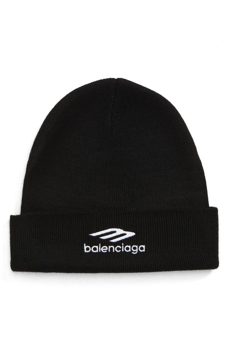 Balenciaga 3B Logo Rib Beanie, Main, color,
