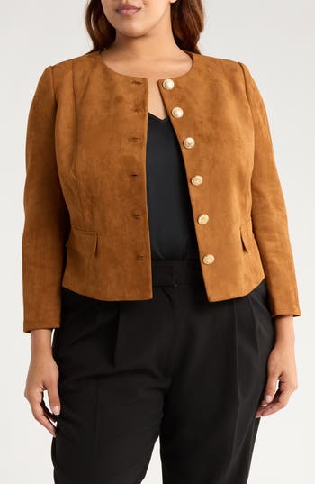 Gemma + Jane Faux Suede Jacket In Brown